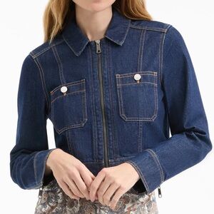 Veronica Beard Cropped Denim Jacket in Indigo Rinse